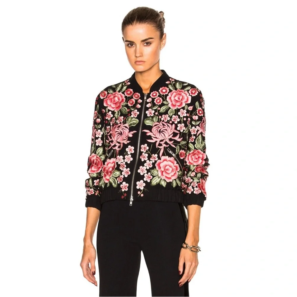 Needle & Thread Embroidered Rose Bomber Floral Crepe Jacket Size US 8 - Picture 2 of 16